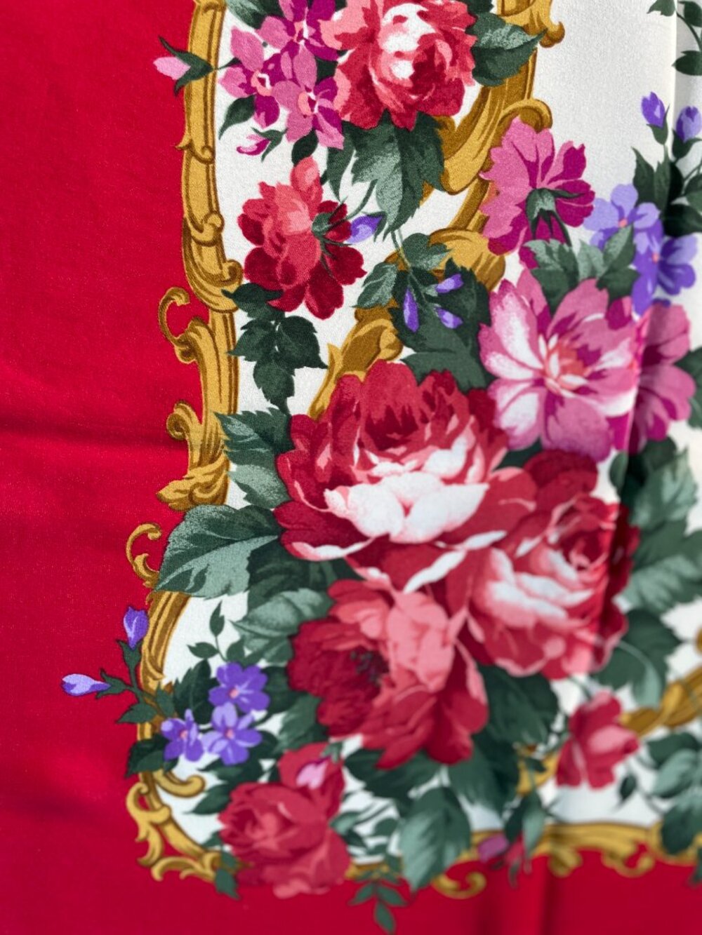 Yves Saint Laurent Silk Scarf Red Floral Baroque Frame Square Vintage YSL - Picture 4 of 15